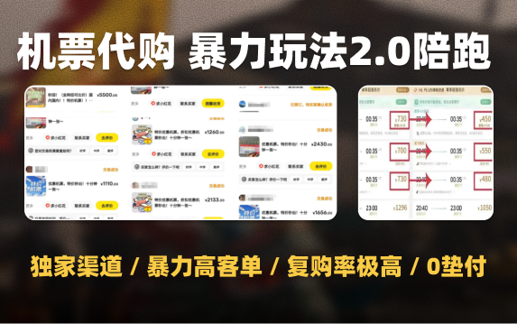 机票代购项目，简单暴力无垫付玩法，一单利润50%+，单月4-6位数附引流获客方案