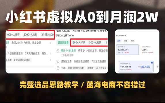 小红书虚拟电商干货,从0开始到月净利2W+的超级选品攻略