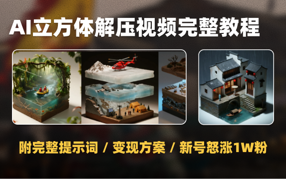 00后靠AI制作立方体解压微观沙盘视频玩法，10个作品涨粉10w+，附完整提示词玩法
